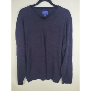 APT.9 Men's Sweater XL Purple V-Neck Slim Fit Merino Wool Blend Pullover Knit